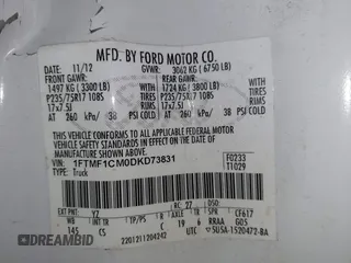 2013 Ford F-150 XL with VIN 1FTMF1CM0DKD73831, listed as a IAAI auction lot 42045838 with 249,295 mi miles and . Bid and sale history available at carsss.com. Image 9.