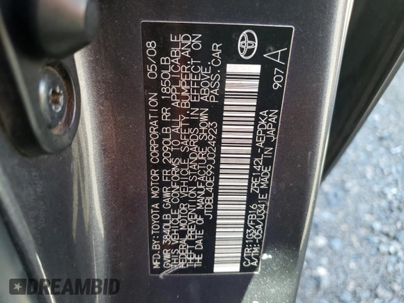 2009 Toyota Corolla with VIN JTDBL40E99J024923, listed as a Copart auction lot 49014625 with 164,319 mi miles and Salvage Title. Bid and sale history available at carsss.com. Image 12.