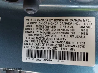 2015 Honda CR-V LX with VIN 2HKRM3H39FH545847, listed as a IAAI auction lot 41993009 with 40,985 mi miles. Bid and sale history available at carsss.com. Image 9.