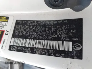 2022 Lexus ES with VIN 58ACZ1B16NU122915, listed as a IAAI auction lot 41891989 with 67,335 mi miles. Bid and sale history available at carsss.com. Image 9.