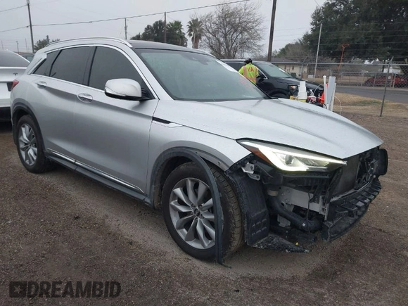 2019 Infiniti QX50 Essential with VIN 3PCAJ5M19KF147049, listed as a IAAI auction lot 41428298 with 68,586 mi miles and . Bid and sale history available at DreamBid. Image 1.