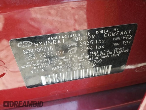 2019 Hyundai Ioniq Blue z VIN KMHC65LC5KU128269, wystawiony jako Copart lot #54144195 z przebiegiem 89 831 mil mil oraz Szkoda całkowita • Salvage title. Historia ofert i sprzedaży dostępna na DreamBid. Obrazek 12.