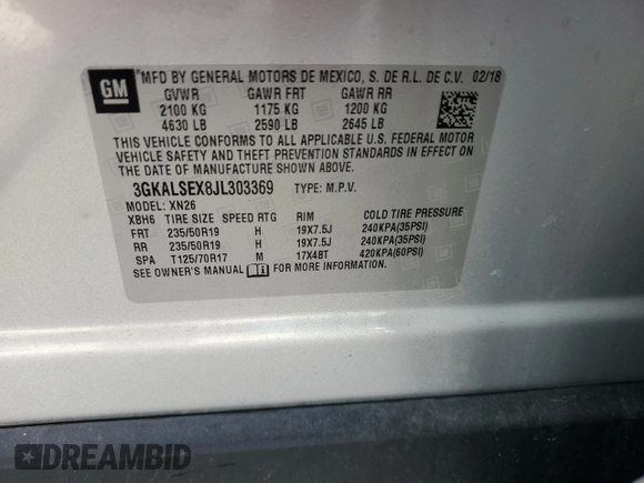 2018 GMC Terrain Denali with VIN 3GKALSEX8JL303369, listed as a Copart auction lot 43165695 with 75,307 mi miles and Salvage Title. Bid and sale history available at DreamBid. Image 16.