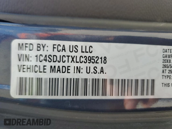 2020 Dodge Durango R/T with VIN 1C4SDJCTXLC395218, listed as a Copart auction lot 56059115 with Not provided miles and Salvage title. Bid and sale history available at DreamBid. Image 13.
