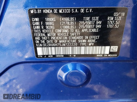 2018 Honda HR-V EX-L with VIN 3CZRU6H75JM722220, listed as a Copart auction lot 88212455 with 96,674 mi miles and Salvage Title. Bid and sale history available at carsss.com. Image 13.