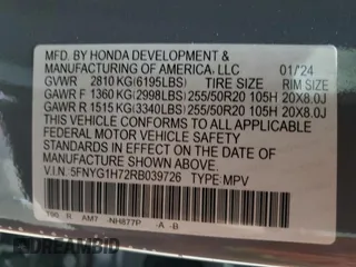 2024 Honda Pilot Touring with VIN 5FNYG1H72RB039726, listed as a Copart auction lot 81372524 with 10,851 mi miles and Salvage Title. Bid and sale history available at carsss.com. Image 14.