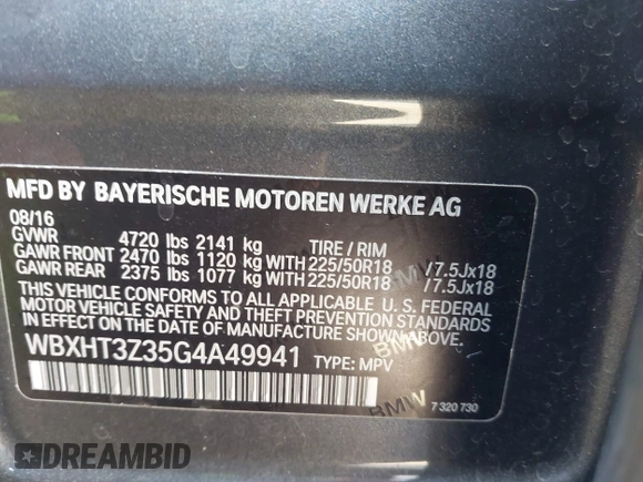 2016 BMW X1 xDrive28i with VIN WBXHT3Z35G4A49941, listed as a IAAI auction lot 41789774 with 111,661 mi miles and . Bid and sale history available at DreamBid. Image 9.