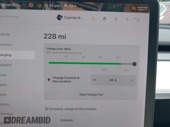 2019 Tesla Model 3 Long Range with VIN 5YJ3E1EB8KF512950, listed as a IAAI auction lot 41836349 with 55,607 mi miles and . Bid and sale history available at DreamBid. Image 17.