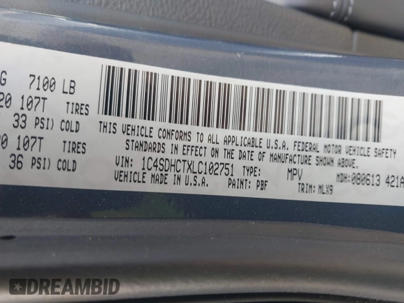 2020 Dodge Durango R/T z VIN 1C4SDHCTXLC102751, wystawiony jako IAAI lot #42083877 z przebiegiem 69 071 mil mil oraz . Historia ofert i sprzedaży dostępna na DreamBid. Obrazek 9.