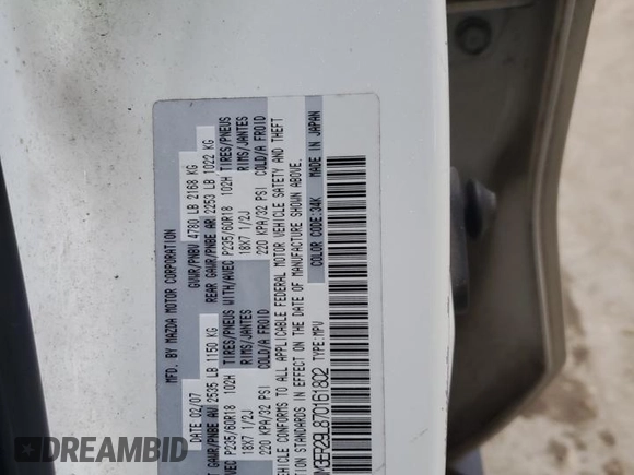 2007 Mazda CX-7 Sport with VIN JM3ER29L870161802, listed as a Copart auction lot 46785764 with 123,656 mi miles and Salvage Title. Bid and sale history available at carsss.com. Image 13.