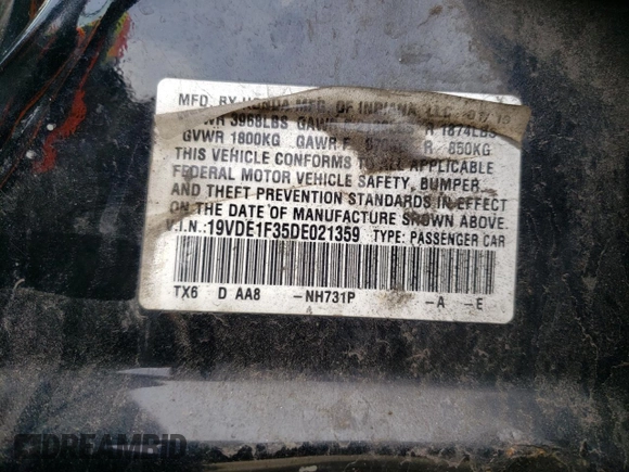 2013 Acura ILX with VIN 19VDE1F35DE021359, listed as a Copart auction lot 49858595 with 80,510 mi miles and Salvage Title. Bid and sale history available at carsss.com. Image 14.