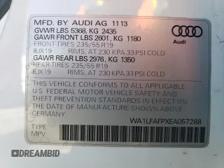 2014 Audi Q5 Premium Plus with VIN WA1LFAFPXEA057288, listed as a Copart auction lot 52636095 with 133,401 mi miles and Salvage Title. Bid and sale history available at carsss.com. Image 14.