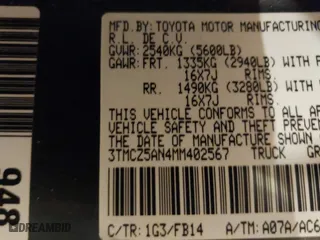 2021 Toyota Tacoma 4WD SR with VIN 3TMCZ5AN4MM402567, listed as a IAAI auction lot 41549414 with 54,270 mi miles. Bid and sale history available at carsss.com. Image 9.