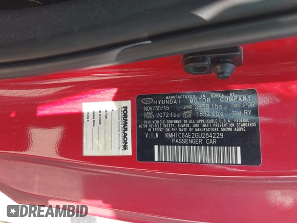 2016 Hyundai Veloster Turbo with VIN KMHTC6AE2GU284229, listed as a IAAI auction lot 42770574 with 103,784 mi miles and . Bid and sale history available at DreamBid. Image 9.