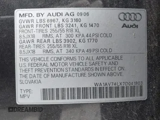 2007 Audi Q7 with VIN WA1AV74LX7D041803, listed as a IAAI auction lot 42744430 with 191,131 mi miles and . Bid and sale history available at DreamBid. Image 9.