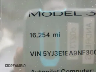 2022 Tesla Model 3 with VIN 5YJ3E1EA9NF360138, listed as a Copart auction lot 50041705 with 16,254 mi miles and Salvage Title. Bid and sale history available at carsss.com. Image 9.