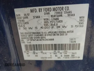 2007 Ford F-150 XLT with VIN 1FTPW14V47KD63005, listed as a IAAI auction lot 41982832 with 236,188 mi miles and . Bid and sale history available at DreamBid. Image 9.