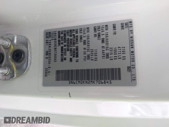 2021 Nissan NV200 S z VIN 3N6CM0KN2MK706845, wystawiony jako IAAI lot #41765738 z przebiegiem 46 909 mil mil oraz . Historia ofert i sprzedaży dostępna na DreamBid. Obrazek 9.