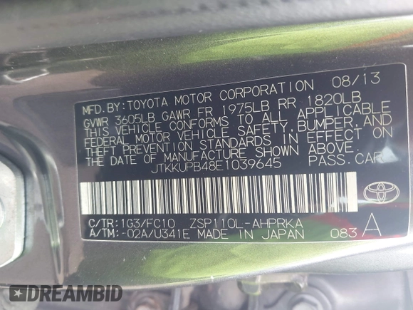 2014 Scion xD with VIN JTKKUPB48E1039645, listed as a IAAI auction lot 42361750 with 129,341 mi miles and . Bid and sale history available at DreamBid. Image 9.