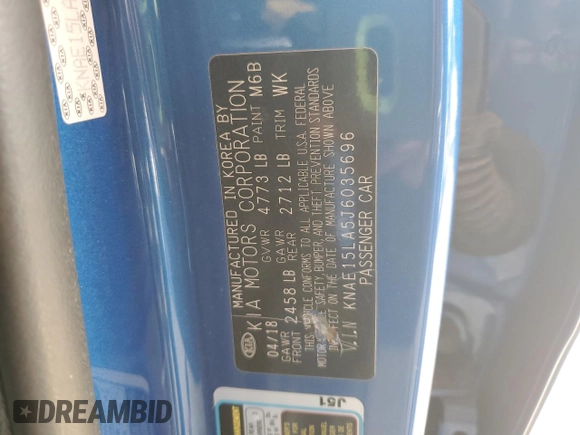 2018 Kia Stinger with VIN KNAE15LA5J6035696, listed as a Copart auction lot 53462545 with 95,109 mi miles and Clean Title. Bid and sale history available at DreamBid. Image 12.