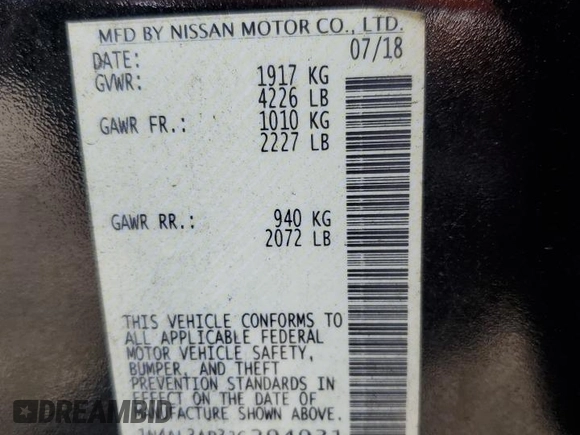 2018 Nissan Altima SV with VIN 1N4AL3AP3JC294931, listed as a Copart auction lot 54270335 with 98,490 mi miles and Salvage Title. Bid and sale history available at DreamBid. Image 12.