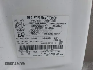 2007 Ford F-150 XLT with VIN 1FTPW14V37FB20097, listed as a IAAI auction lot 42100657 with 153,214 mi miles. Bid and sale history available at carsss.com. Image 9.