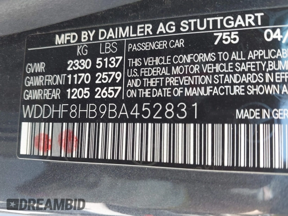 2011 Mercedes-Benz E 350 Luxury with VIN WDDHF8HB9BA452831, listed as a IAAI auction lot 42094397 with 167,252 mi miles and . Bid and sale history available at DreamBid. Image 9.