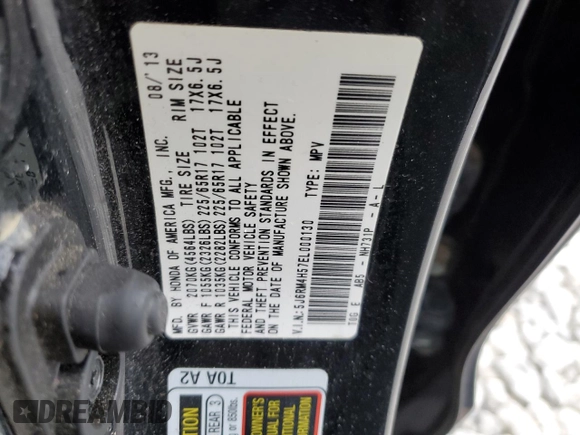 2014 Honda CR-V EX with VIN 5J6RM4H57EL000130, listed as a Copart auction lot 52740545 with 64,943 mi miles and Salvage Title. Bid and sale history available at carsss.com. Image 13.