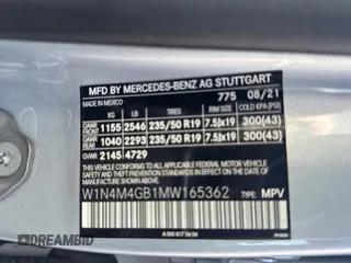2021 Mercedes-Benz GLB with VIN W1N4M4GB1MW165362, listed as a Copart auction lot 54954145 with 71,970 mi miles and Salvage Title. Bid and sale history available at carsss.com. Image 10.