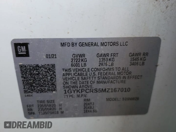 2021 Cadillac XT6 Premium Luxury with VIN 1GYKPCRS5MZ167010, listed as a Copart auction lot 63780174 with 0 mi miles and Salvage Title. Bid and sale history available at carsss.com. Image 13.