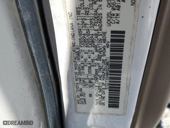 2004 Toyota Sequoia Limited with VIN 5TDZT38A04S230671, listed as a Copart auction lot 47174485 with 272,099 mi miles and Salvage Title. Bid and sale history available at carsss.com. Image 13.
