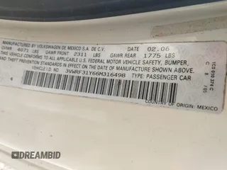 2006 Volkswagen Beetle z VIN 3VWRF31Y66M316498, wystawiony jako IAAI lot #42399384 z przebiegiem 123 886 mil mil oraz . Historia ofert i sprzedaży dostępna na DreamBid. Obrazek 9.