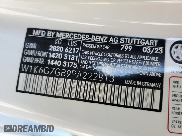 2023 Mercedes-Benz S-Class S 580 with VIN W1K6G7GB9PA222813, listed as a Copart auction lot 76539174 with 5,670 mi miles and Non Repairable. Bid and sale history available at carsss.com. Image 13.