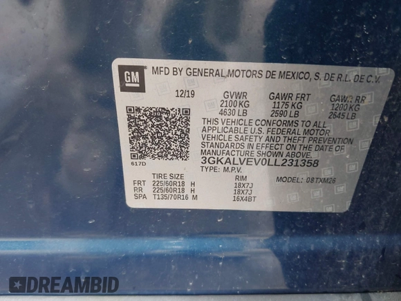 2020 GMC Terrain SLT with VIN 3GKALVEV0LL231358, listed as a IAAI auction lot 42179752 with 42,540 mi miles and . Bid and sale history available at DreamBid. Image 9.