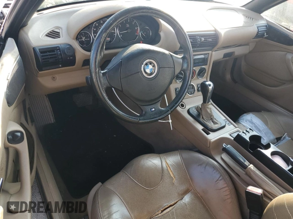 2001 BMW Z3 3.0 with VIN WBACN53421LL47532, listed as a Copart auction lot 86485874 with 140,590 mi miles and Salvage title. Bid and sale history available at DreamBid. Image 8.