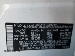 2022 Hyundai Santa Fe SEL with VIN 5NMS2DAJ0NH418955, listed as a Copart auction lot 50609365 with 27,860 mi miles and Salvage Title. Bid and sale history available at carsss.com. Image 15.