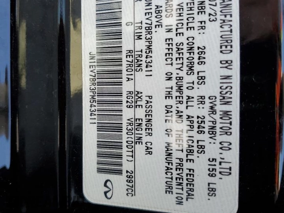 2023 Infiniti Q50 Luxe with VIN JN1EV7BR3PM543411, listed as a Copart auction lot 57782135 with 14,808 mi miles and Salvage title. Bid and sale history available at DreamBid. Image 12.