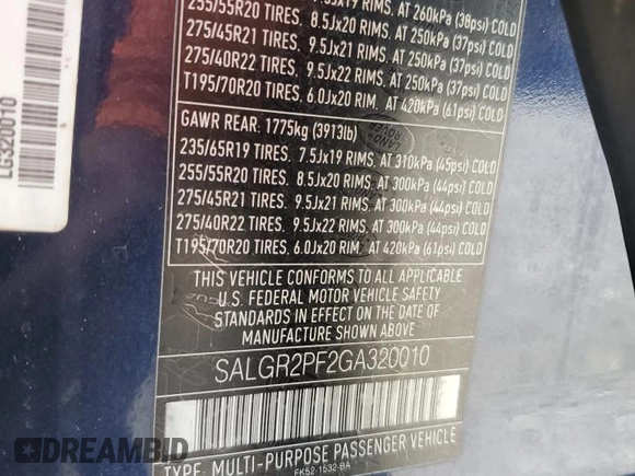 2016 Land Rover Range Rover z VIN SALGR2PF2GA320010, wystawiony jako Copart lot #52891265 z przebiegiem 111 827 mil mil oraz Czysty tytuł • Clean title. Historia ofert i sprzedaży dostępna na DreamBid. Obrazek 13.