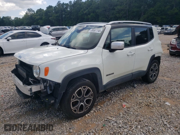 2016 Jeep Renegade Limited with VIN ZACCJBDT9GPD03910, listed as a Copart auction lot 59507745 with 100,971 mi miles and Salvage title. Bid and sale history available at DreamBid. Image 1.