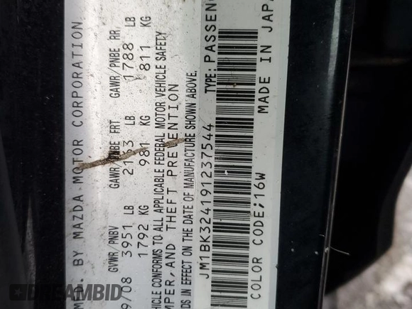 2009 Mazda 3 S Touring with VIN JM1BK324191237544, listed as a Copart auction lot 43930155 with 144,606 mi miles and Salvage Title. Bid and sale history available at DreamBid. Image 12.