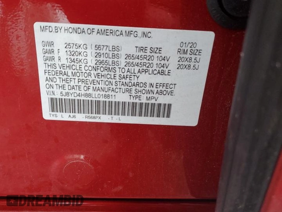 2020 Acura MDX w/Advance Pkg with VIN 5J8YD4H88LL018811, listed as a Copart auction lot 79885424 with 16,546 mi miles and Salvage Title. Bid and sale history available at carsss.com. Image 15.