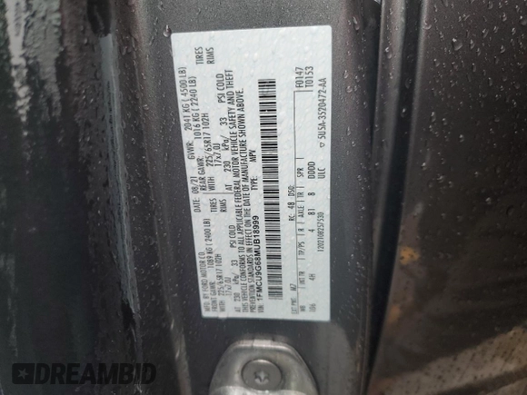 2021 Ford Escape SE с VIN 1FMCU9G68MUB18999, выставлен на аукционе Copart как лот 59753205 с пробегом 79 421 миль миль и На запчасти • Non repairable. История ставок и продаж доступна на DreamBid. Изображение 13.
