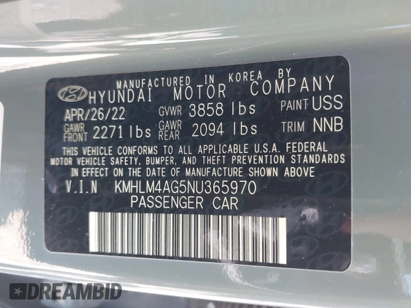 2022 Hyundai Elantra SEL z VIN KMHLM4AG5NU365970, wystawiony jako IAAI lot #42008183 z przebiegiem 62 332 mil mil oraz . Historia ofert i sprzedaży dostępna na DreamBid. Obrazek 9.