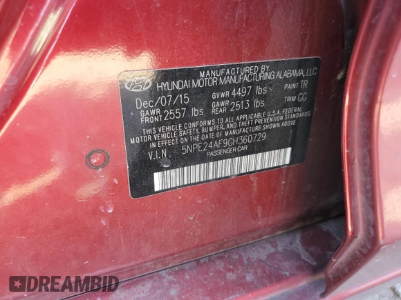 2016 Hyundai Sonata SE z VIN 5NPE24AF9GH360729, wystawiony jako Copart lot #58663375 z przebiegiem 140 837 mil mil oraz Szkoda całkowita • Salvage title. Historia ofert i sprzedaży dostępna na DreamBid. Obrazek 12.