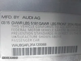 2015 Audi S4 Premium Plus with VIN WAUBGAFL2FA120068, listed as a IAAI auction lot 39620158 with 122,494 mi miles. Bid and sale history available at carsss.com. Image 9.