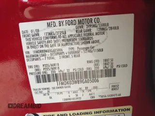 2009 Ford Taurus X Limited with VIN 1FMDK03W89GA05006, listed as a IAAI auction lot 42539073 with 94,893 mi miles and . Bid and sale history available at DreamBid. Image 9.