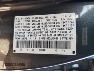 2010 Acura RDX Technology with VIN 5J8TB1H57AA003116, listed as a Copart auction lot 45944415 with 54,719 mi miles and Salvage title. Bid and sale history available at DreamBid. Image 14.