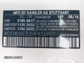 2017 Mercedes-Benz C 43 AMG with VIN WDDWJ6EB3HF436957, listed as a IAAI auction lot 41652591 with 50,916 mi miles and . Bid and sale history available at carsss.com. Image 9.
