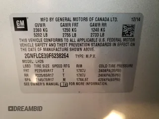 2015 Chevrolet Equinox LT with VIN 2GNFLCE39F6238264, listed as a Copart auction lot 71345202 with 142,325 mi miles and Salvage Title. Bid and sale history available at carsss.com. Image 13.