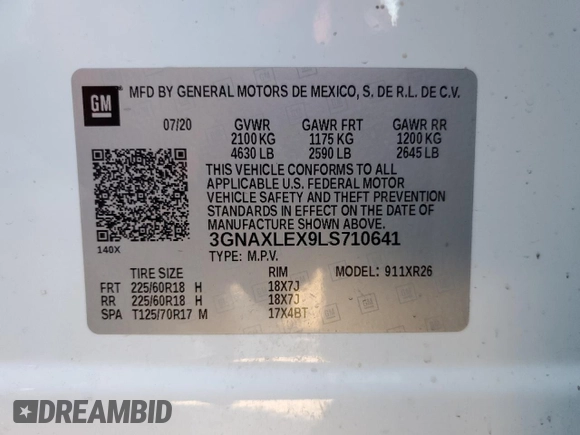 2020 Chevrolet Equinox LT with VIN 3GNAXLEX9LS710641, listed as a Copart auction lot 86908874 with 76,845 mi miles and Salvage Title. Bid and sale history available at carsss.com. Image 13.